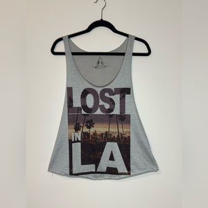 Bear Dance Lost in LA Grey CutOut wide pit Tank Top Size Small